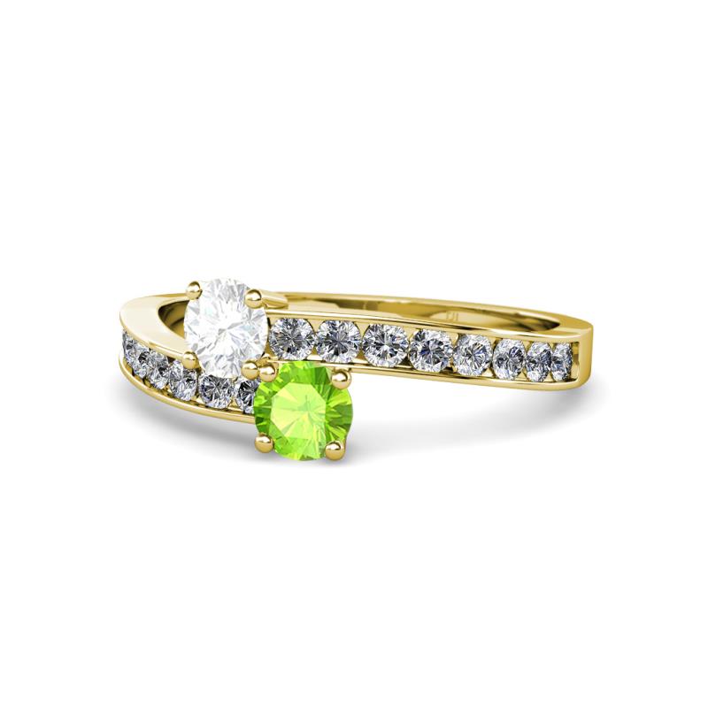 Olena White Sapphire and Peridot with Side Diamonds Bypass Ring 