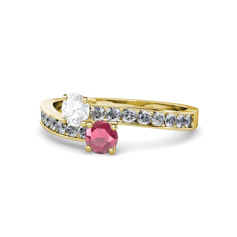 Olena White Sapphire and Rhodolite Garnet with Side Diamonds Bypass Ring 