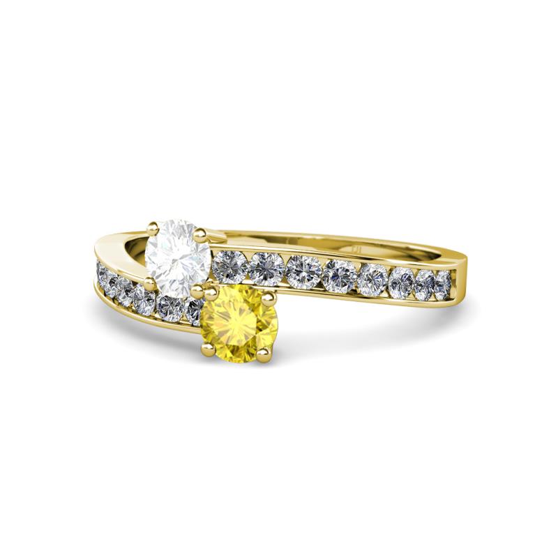 Olena White and Yellow Sapphire with Side Diamonds Bypass Ring 