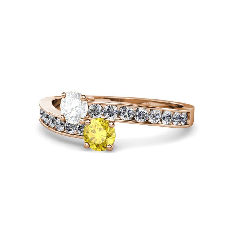 Olena White and Yellow Sapphire with Side Diamonds Bypass Ring 