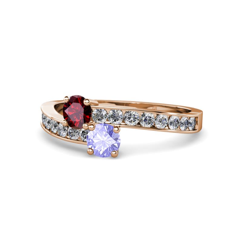 Olena Ruby and Tanzanite with Side Diamonds Bypass Ring 