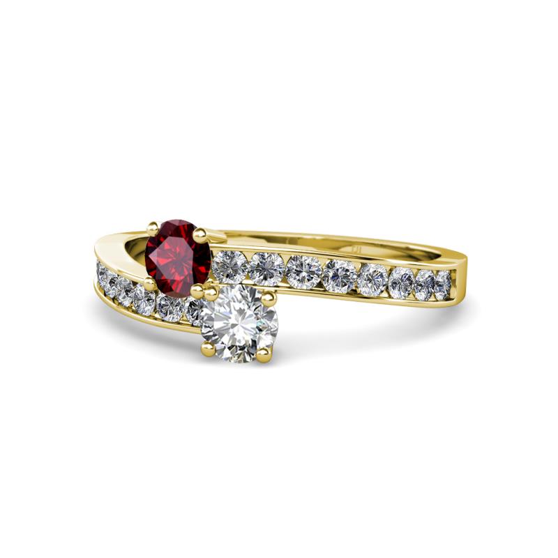 Olena Ruby and Diamond with Side Diamonds Bypass Ring 