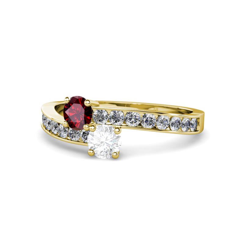 Olena Ruby and White Sapphire with Side Diamonds Bypass Ring 