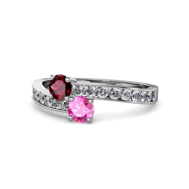 Olena Ruby and Pink Sapphire with Side Diamonds Bypass Ring 
