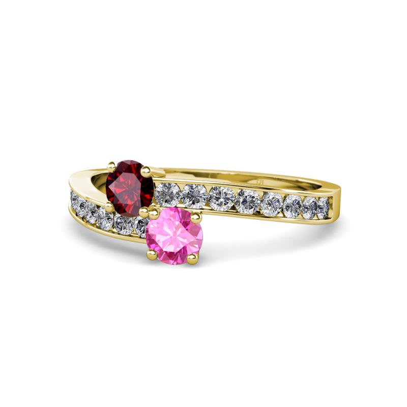 Olena Ruby and Pink Sapphire with Side Diamonds Bypass Ring 