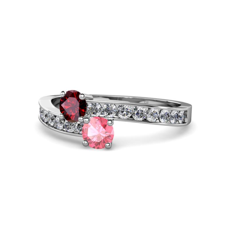 Olena Ruby and Pink Tourmaline with Side Diamonds Bypass Ring 