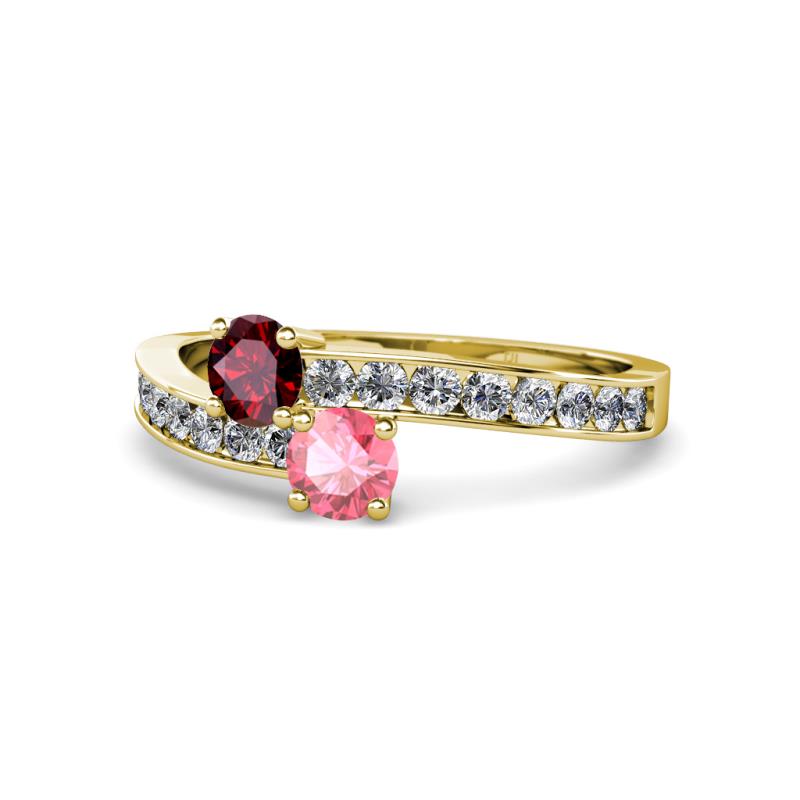 Olena Ruby and Pink Tourmaline with Side Diamonds Bypass Ring 