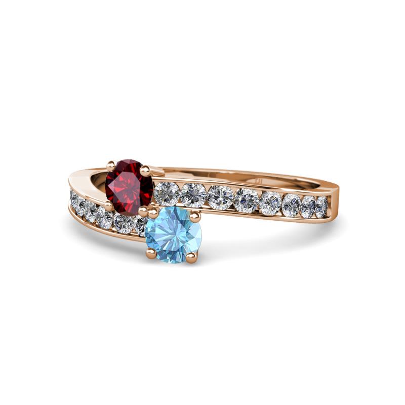 Olena Ruby and Blue Topaz with Side Diamonds Bypass Ring 