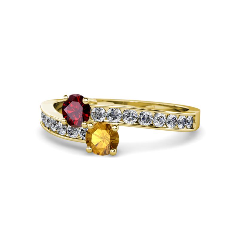 Olena Ruby and Citrine with Side Diamonds Bypass Ring 