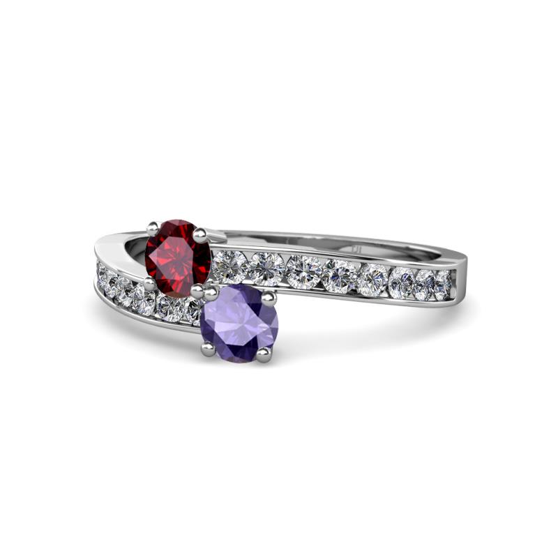 Olena Ruby and Iolite with Side Diamonds Bypass Ring 