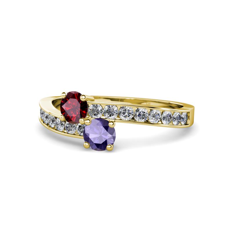 Olena Ruby and Iolite with Side Diamonds Bypass Ring 