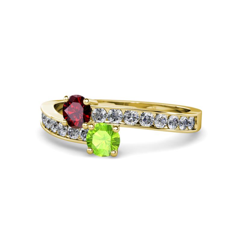 Olena Ruby and Peridot with Side Diamonds Bypass Ring 