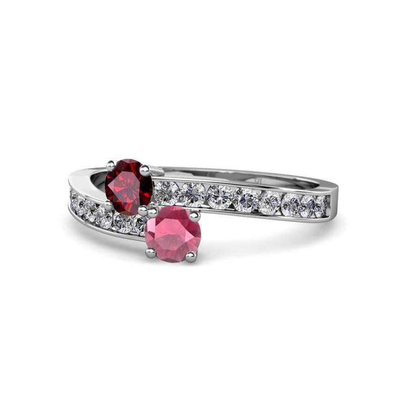 Olena Ruby and Rhodolite Garnet with Side Diamonds Bypass Ring 