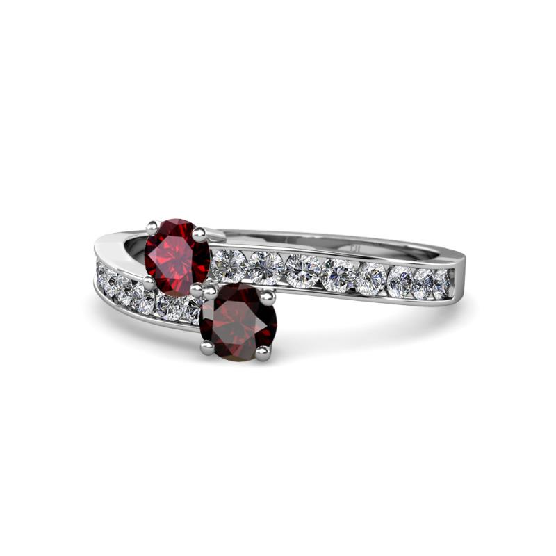Olena Ruby and Red Garnet with Side Diamonds Bypass Ring 
