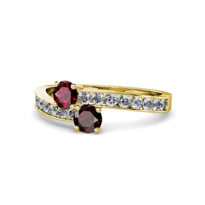 Olena Ruby and Red Garnet with Side Diamonds Bypass Ring 