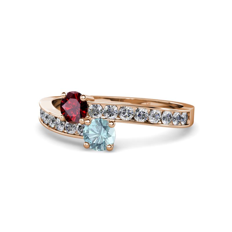 Olena Ruby and Aquamarine with Side Diamonds Bypass Ring 
