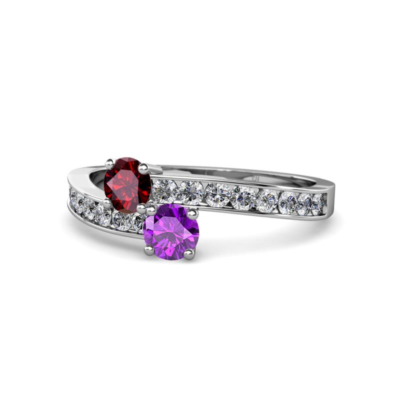 Olena Ruby and Amethyst with Side Diamonds Bypass Ring 