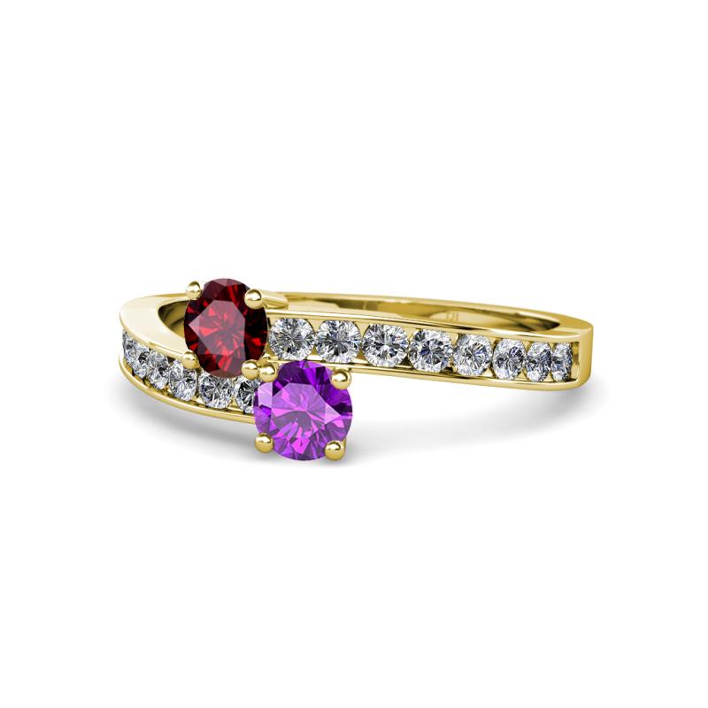 Olena Ruby and Amethyst with Side Diamonds Bypass Ring 