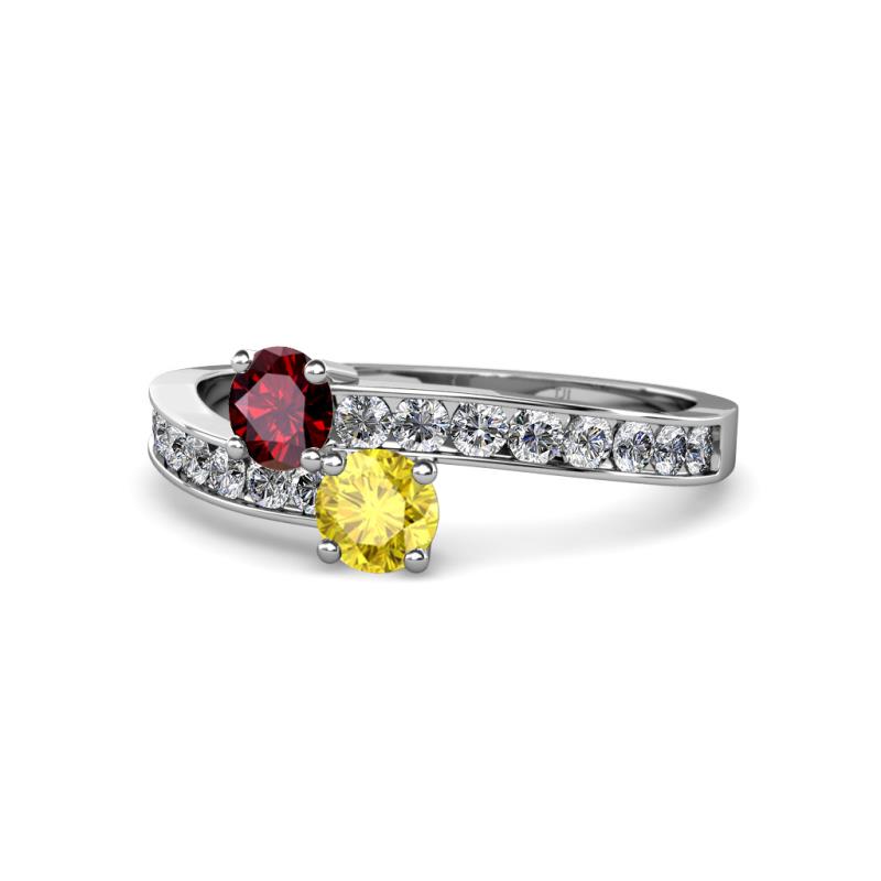 Olena Ruby and Yellow Sapphire with Side Diamonds Bypass Ring 