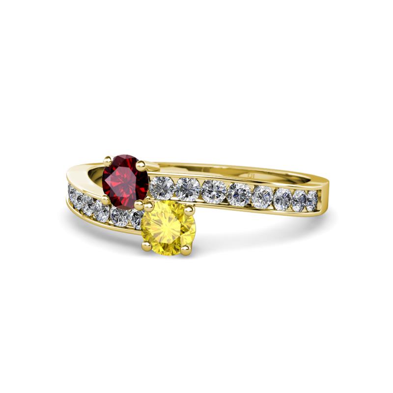 Olena Ruby and Yellow Sapphire with Side Diamonds Bypass Ring 