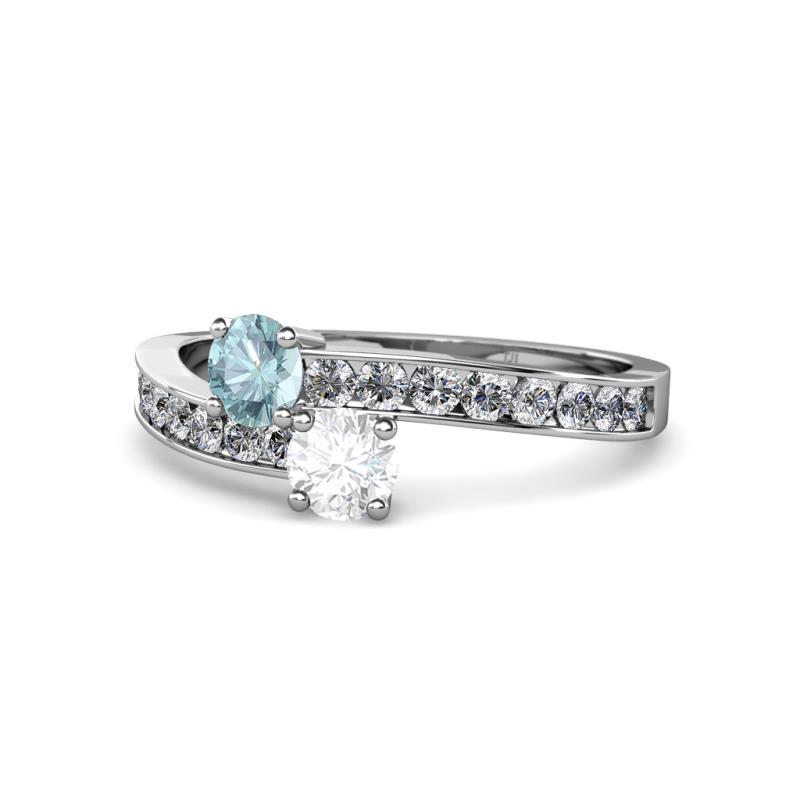 Olena Aquamarine and White Sapphire with Side Diamonds Bypass Ring 