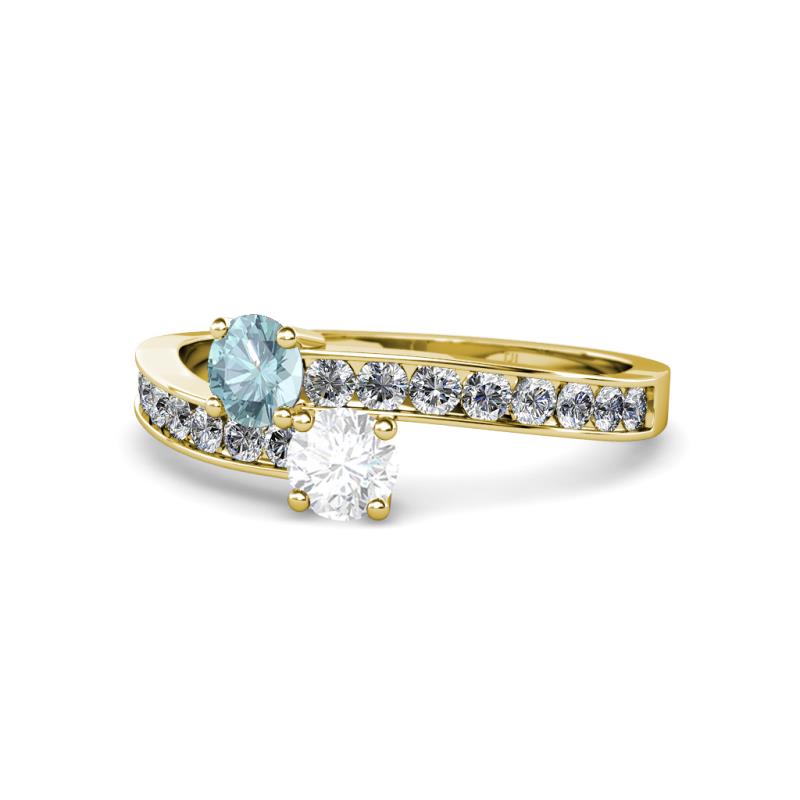 Olena Aquamarine and White Sapphire with Side Diamonds Bypass Ring 
