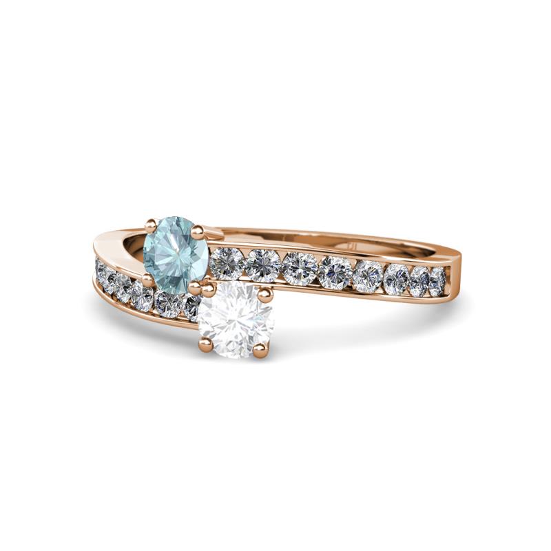 Olena Aquamarine and White Sapphire with Side Diamonds Bypass Ring 