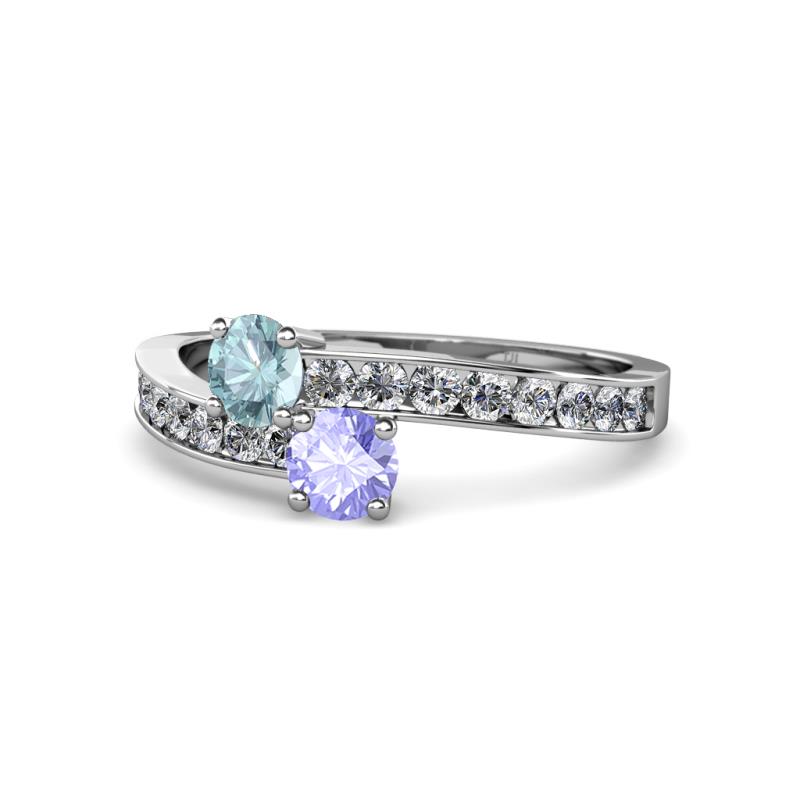 Olena Aquamarine and Tanzanite with Side Diamonds Bypass Ring 