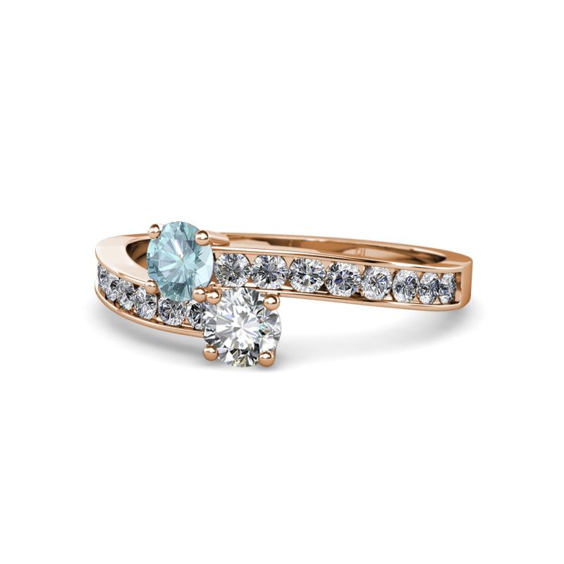 Olena Aquamarine and Diamond with Side Diamonds Bypass Ring 