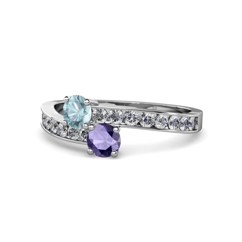 Olena Aquamarine and Iolite with Side Diamonds Bypass Ring 