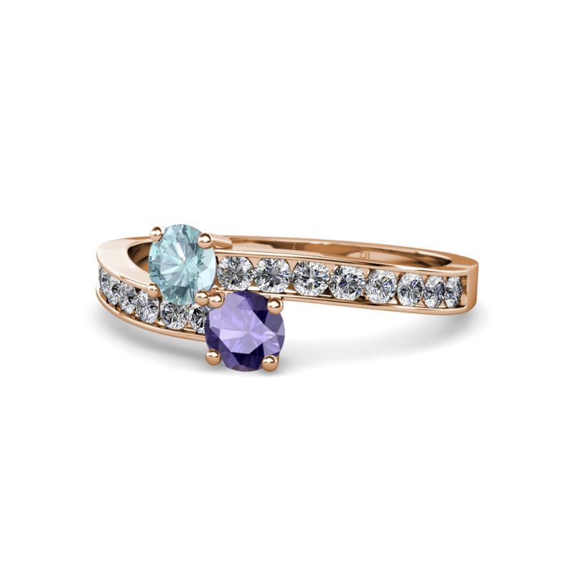 Olena Aquamarine and Iolite with Side Diamonds Bypass Ring 