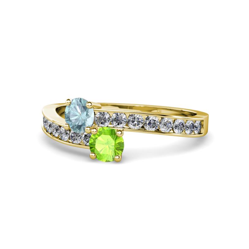 Olena Aquamarine and Peridot with Side Diamonds Bypass Ring 