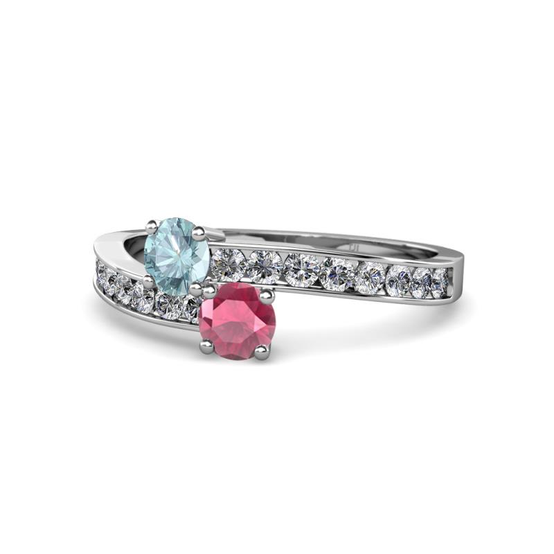 Olena Aquamarine and Rhodolite Garnet with Side Diamonds Bypass Ring 