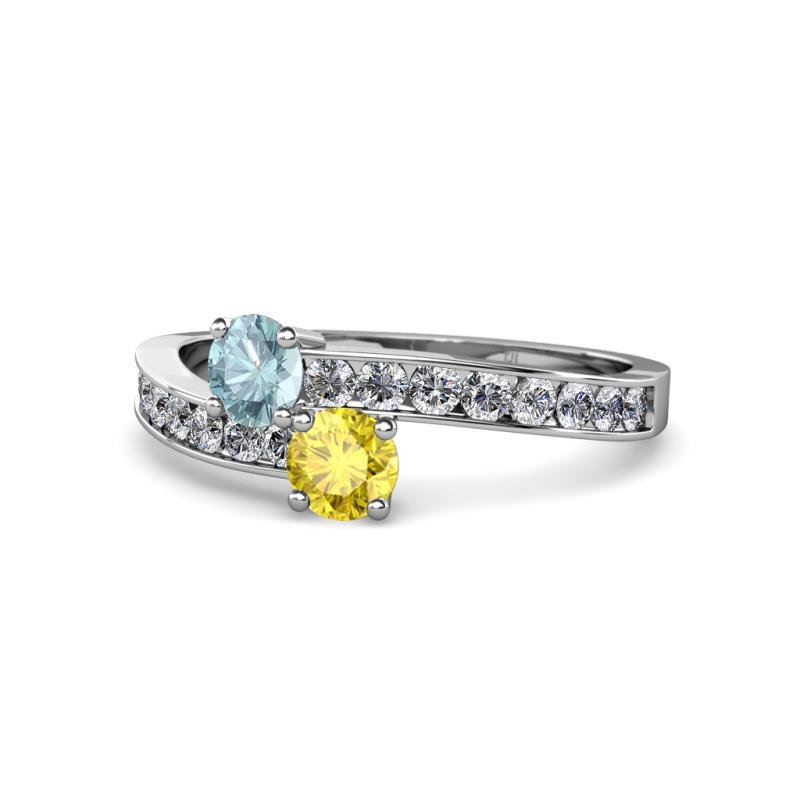 Olena Aquamarine and Yellow Sapphire with Side Diamonds Bypass Ring 