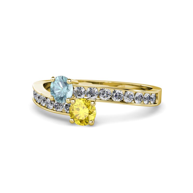 Olena Aquamarine and Yellow Sapphire with Side Diamonds Bypass Ring 