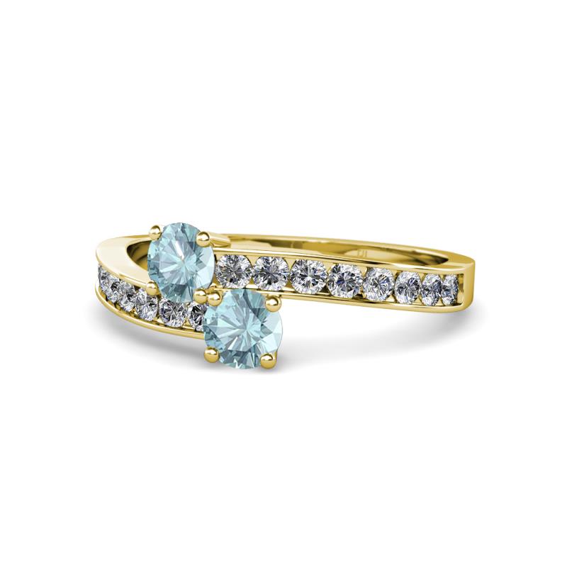 Olena Aquamarine with Side Diamonds Bypass Ring 