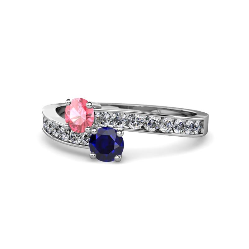 Olena Pink Tourmaline and Blue Sapphire with Side Diamonds Bypass Ring 