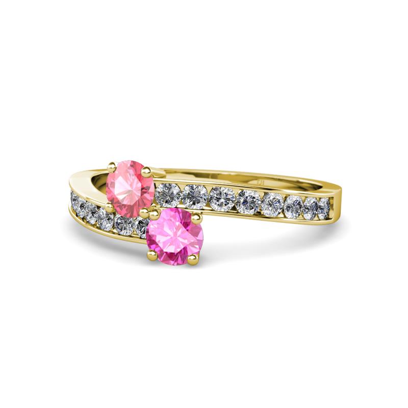 Olena Pink Tourmaline and Pink Sapphire with Side Diamonds Bypass Ring 