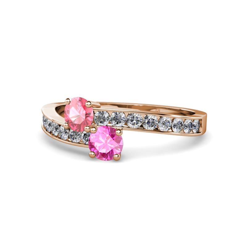 Olena Pink Tourmaline and Pink Sapphire with Side Diamonds Bypass Ring 