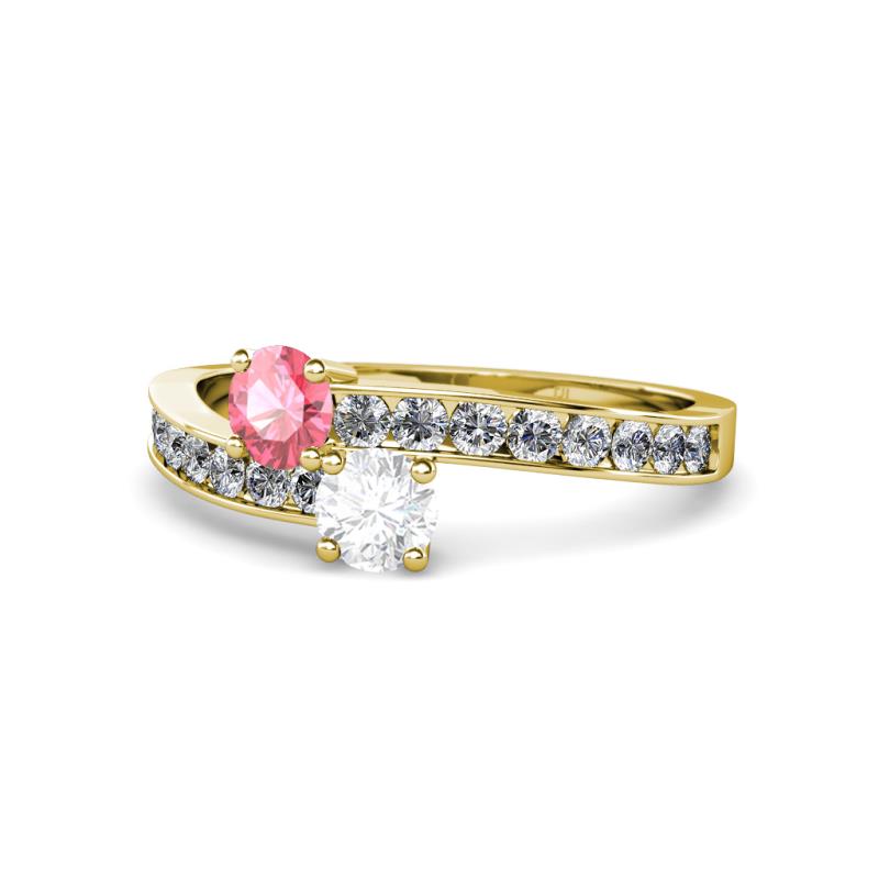 Olena Pink Tourmaline and White Sapphire with Side Diamonds Bypass Ring 