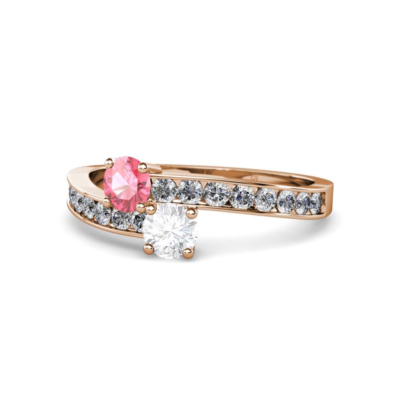 Olena Pink Tourmaline and White Sapphire with Side Diamonds Bypass Ring 