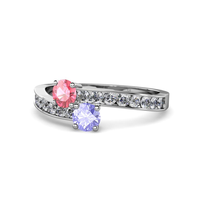 Olena Pink Tourmaline and Tanzanite with Side Diamonds Bypass Ring 