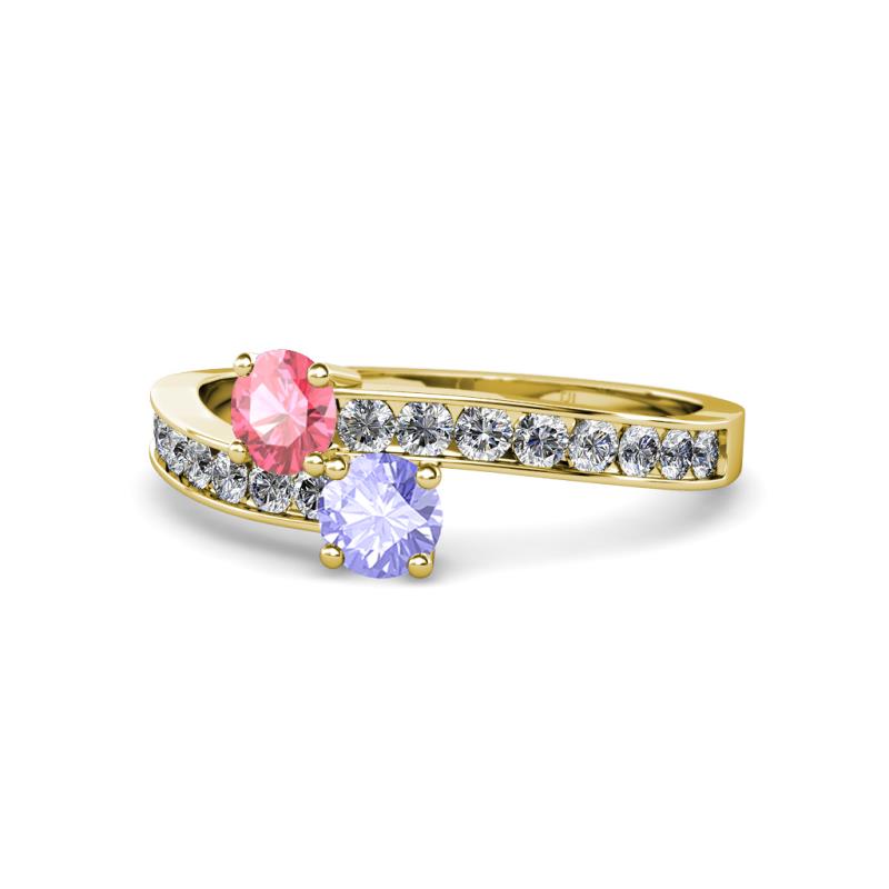 Olena Pink Tourmaline and Tanzanite with Side Diamonds Bypass Ring 
