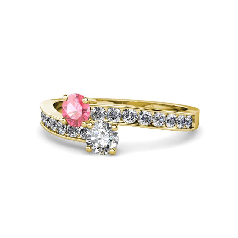 Olena Pink Tourmaline and Diamond with Side Diamonds Bypass Ring 