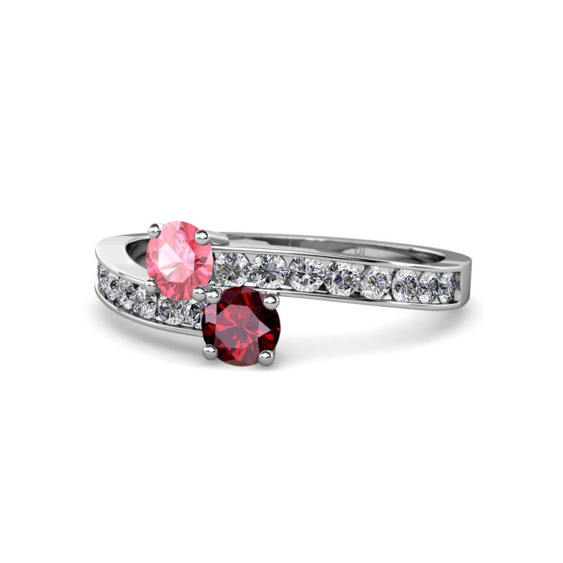 Olena Pink Tourmaline and Ruby with Side Diamonds Bypass Ring 