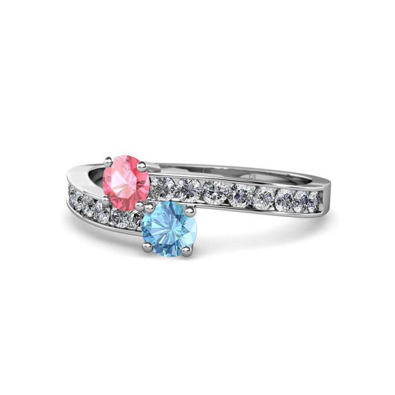 Olena Pink Tourmaline and Blue Topaz with Side Diamonds Bypass Ring 