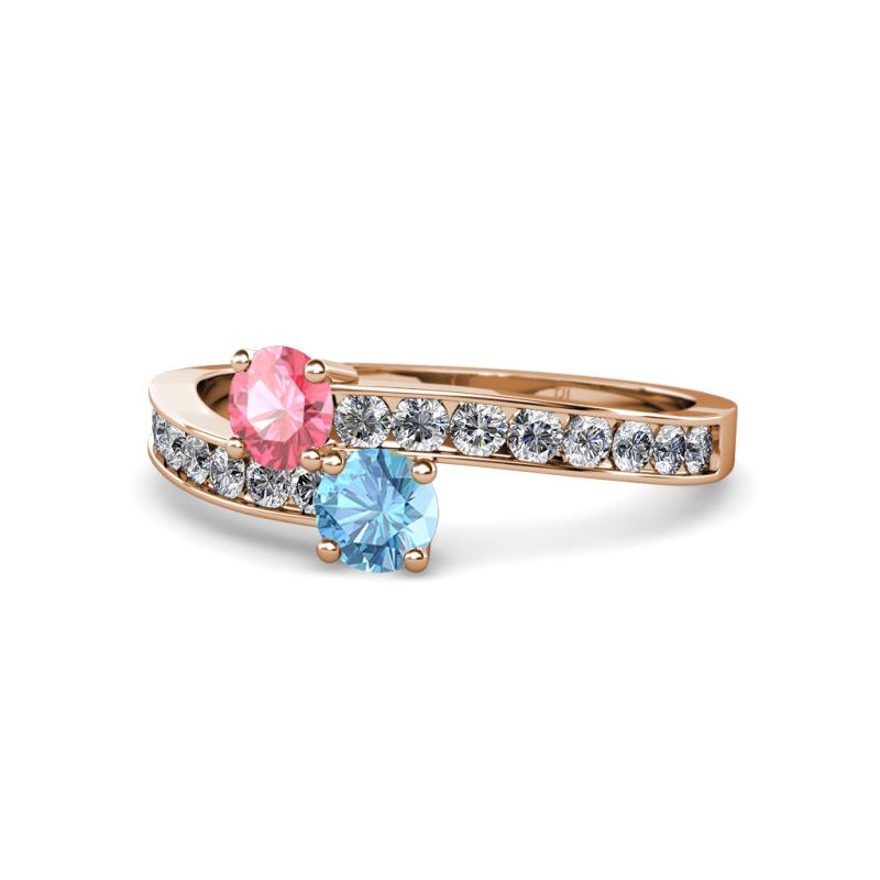 Olena Pink Tourmaline and Blue Topaz with Side Diamonds Bypass Ring 