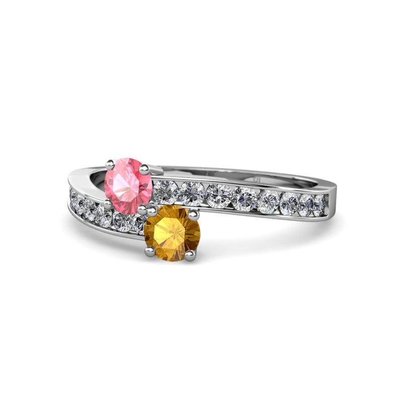 Olena Pink Tourmaline and Citrine with Side Diamonds Bypass Ring 