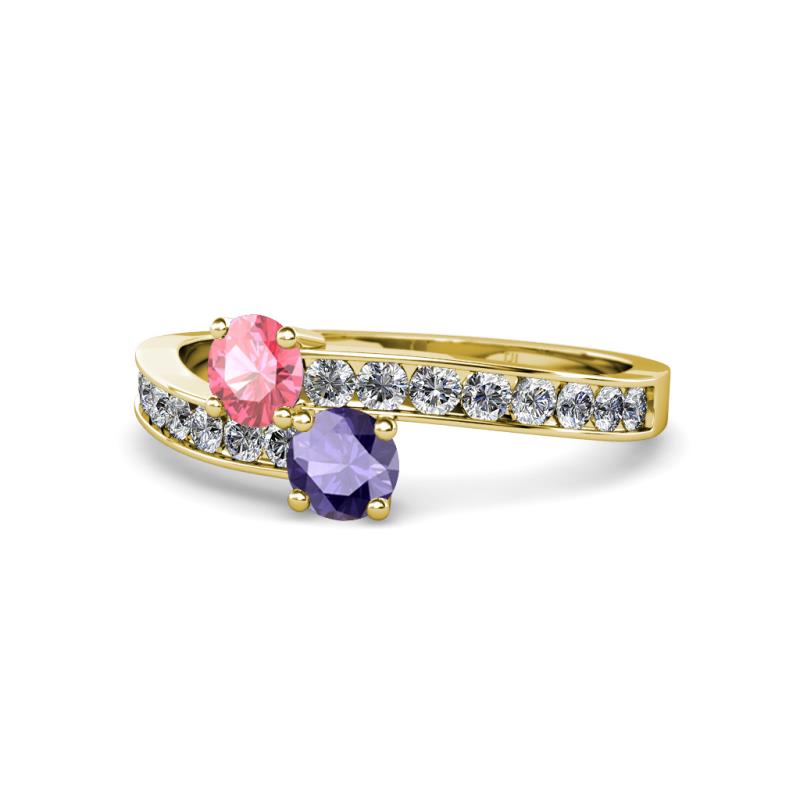 Olena Pink Tourmaline and Iolite with Side Diamonds Bypass Ring 