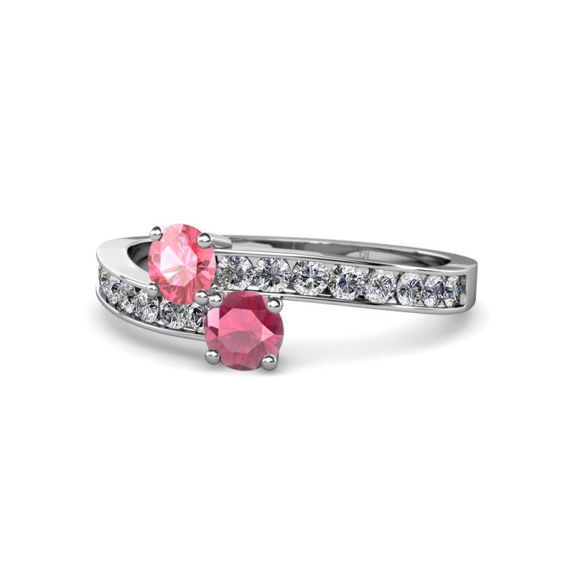 Olena Pink Tourmaline and Rhodolite Garnet with Side Diamonds Bypass Ring 